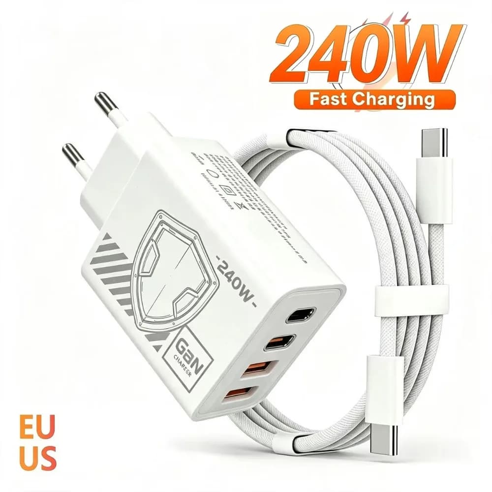 Travel Use 240W GaN Mechanical Multi‑Port USB Fast Charger EU US Plug Power Adapter for Phone Laptop Tablet Gadgets