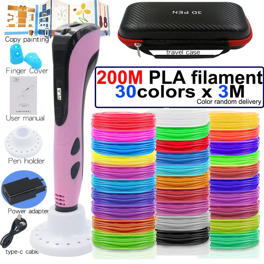 3D Printing Pen for Kids 3D Pen with Power Adapter LCD Display Travel Case PLA Thread Birthday for Kids Christmas Toy DIY Gift
