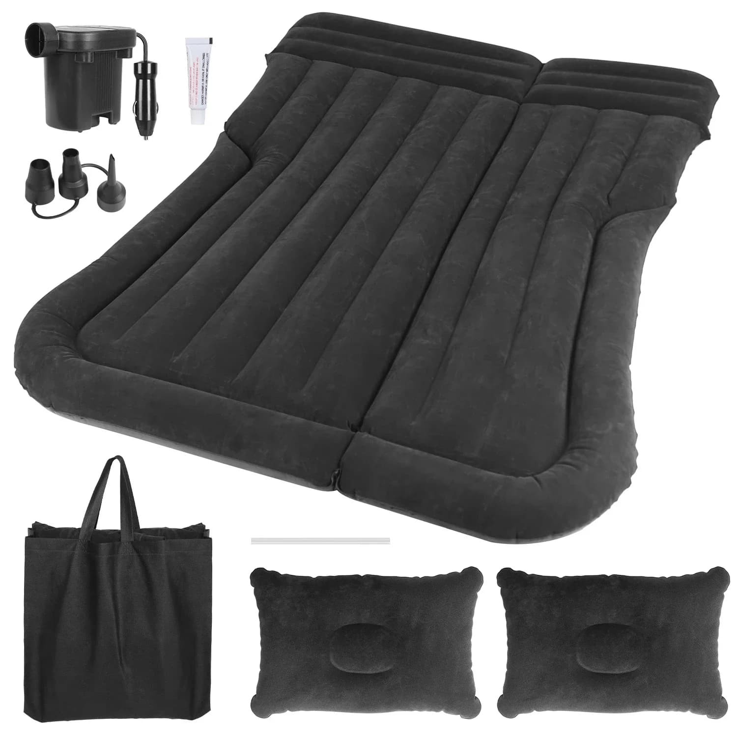 Materasso ad aria, materasso ad aria SUV Cuscino per letto da campeggio addensato con cuscino Borsa portaoggetti per pompa ad aria Letto per auto floccato in PVC per auto domestica Tr