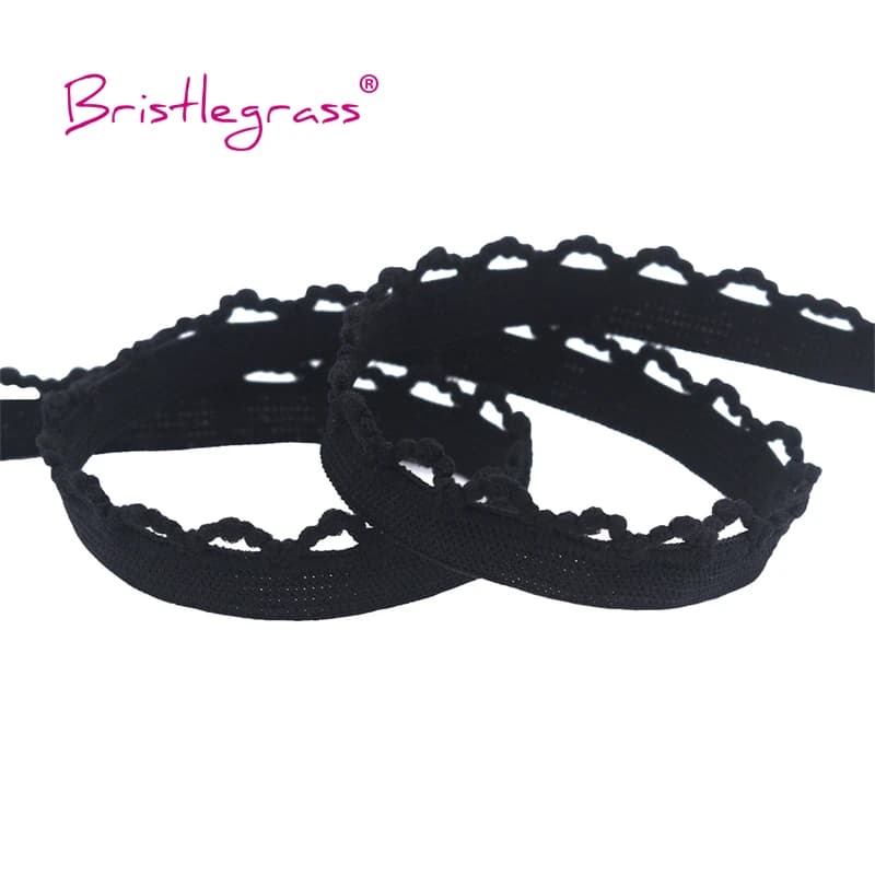 BRISTLEGRASS 2 5 10 Yard 3/8" 10mm Passamaneria Decorativa con Bordo a Picot, Elastici Arricciati in Spandex per Biancheria Intima, Lingerie e Artigianato