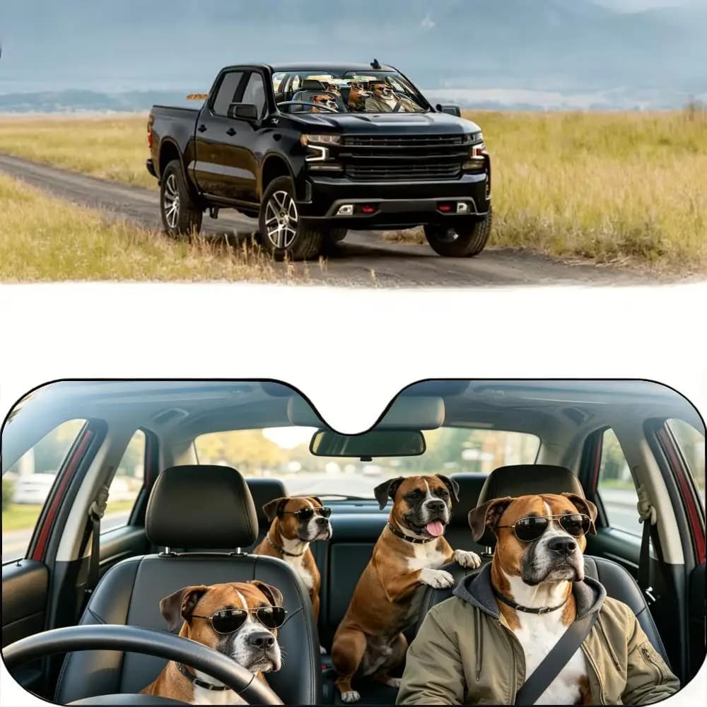 Parasole per Auto con Motivo Boxer, Riutilizzabile in Alluminio, Protezione UV, Isolamento Termico, Copertura Pieghevole per Parabrezza