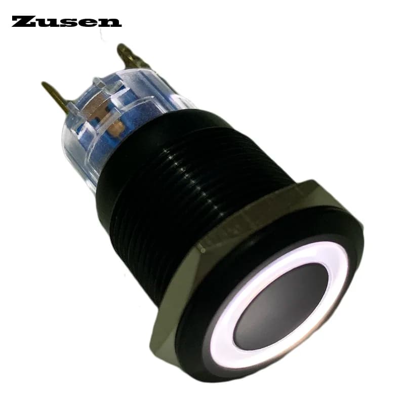 Zusen 19mm black Alumin oxidation momentary latching 2 no2nc switch Button with ring light (ZS19F-22E/Y/12V/A/IP65)