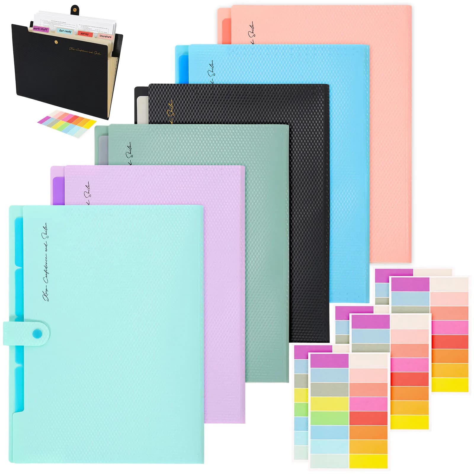 6 Colors Expanding File Folder A4 Document Organizer 5 Pockets File Storage Folder Snap Closure Portable Paper Document Folder