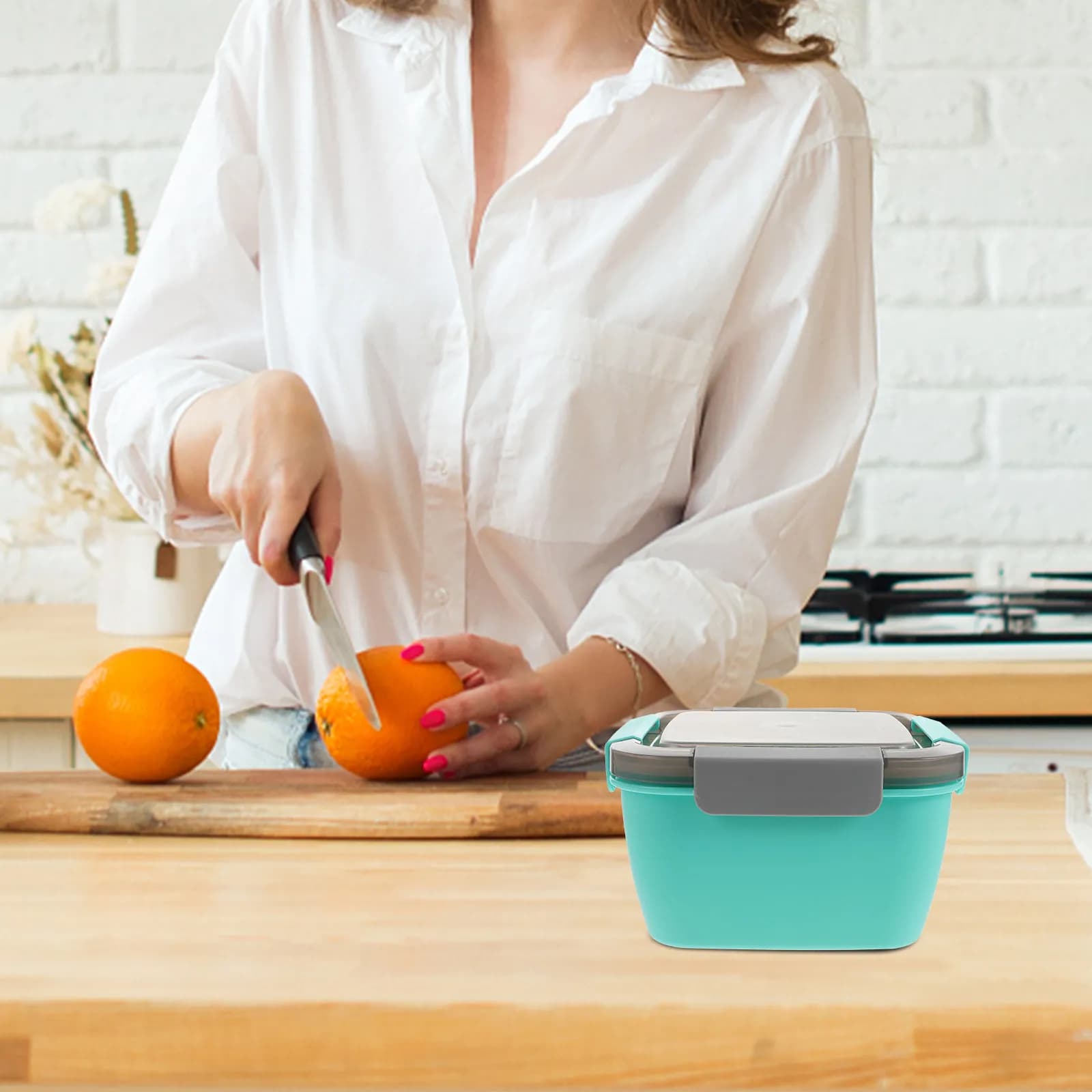 Contenitore per Alimenti a Doppio Strato in Plastica per Alimenti, con Coperchio Sigillante, per Insalata, Frutta e Preparazione Pasti