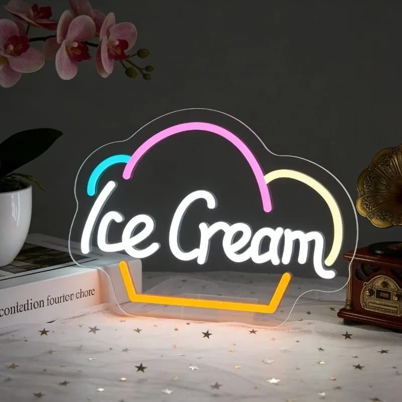 Insegna al Neon LED Dimmerabile a Forma di Cono Gelato, Alimentazione USB, Luce al Neon per Gelateria, Pasticceria, Cucina, Negozio di Torte, Caffetteria, Decorazione per Feste