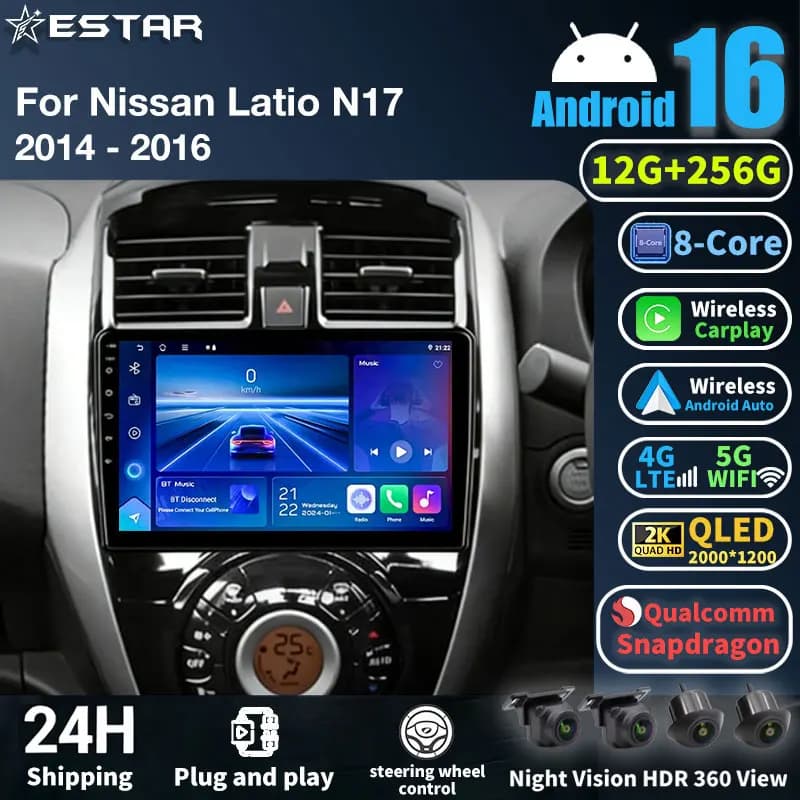 Android 16 Car Radio For Nissan Latio N17 2014 - 2016 RHD GPS Multimedia Player Navi Head Unit Wireless Carplay Auto QLED Stereo