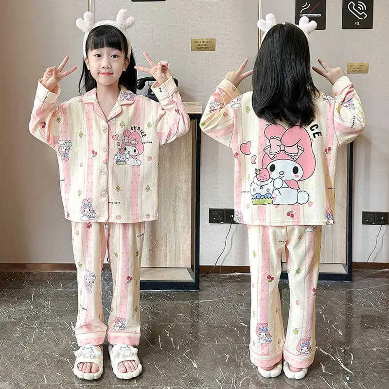 Sanrio Kuromi Pigiama per ragazze Bambini Primavera Autunno Pigiama Hello Kitty Indumenti da notte Ragazza Vestiti per la casa 2 pezzi Set My Melody Pigiama in cotone