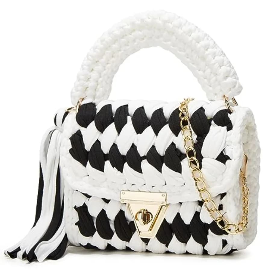 Borsa a Tracolla in Maglia Grossa Lavorata a Mano per Donna - Pochette da Sera Intrecciata con Chiusura a Patta