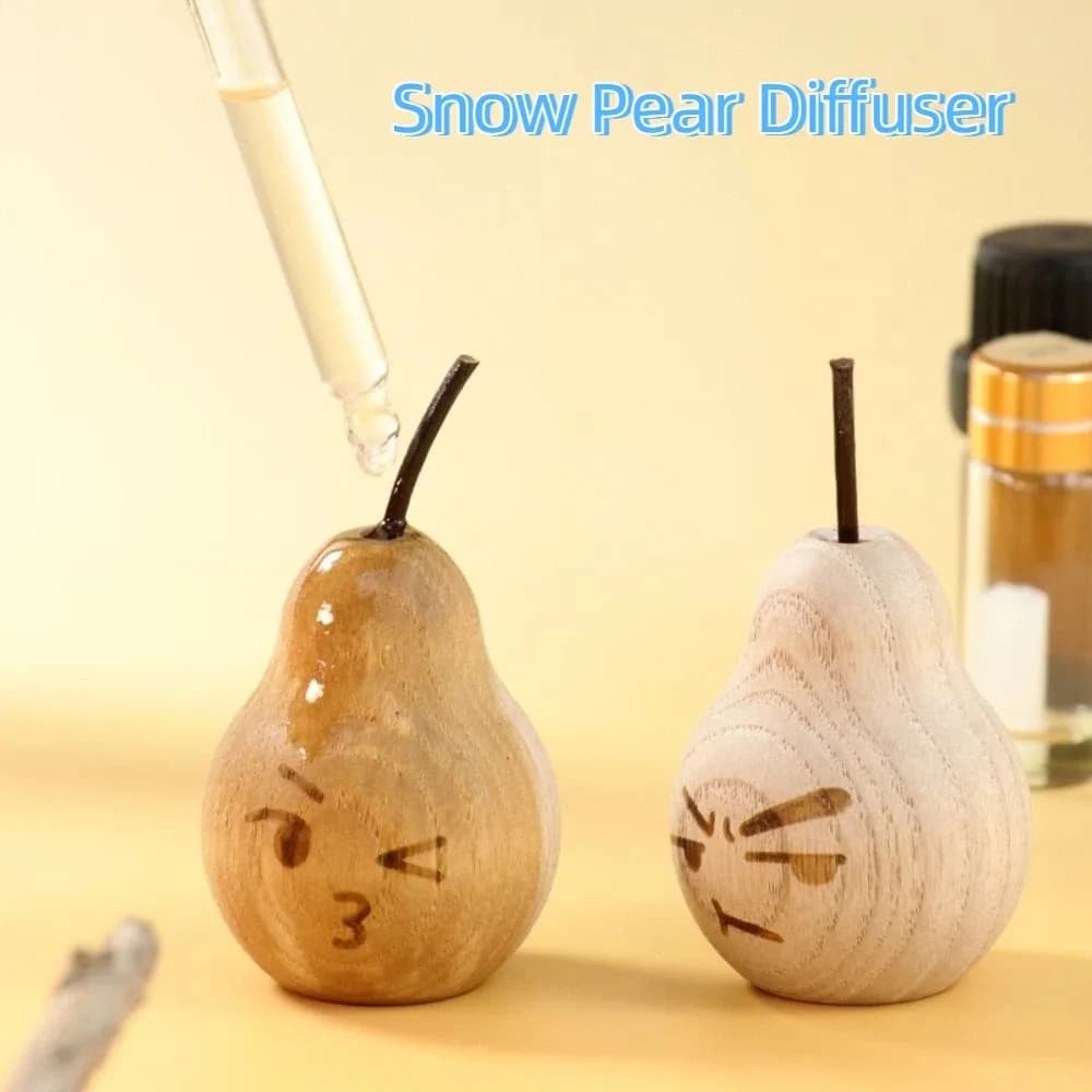 2 pezzi diffusore di pera di neve fatto a mano carino scultura di pera artificiale naturale statua di pera in legno fai da te decorazione del desktop