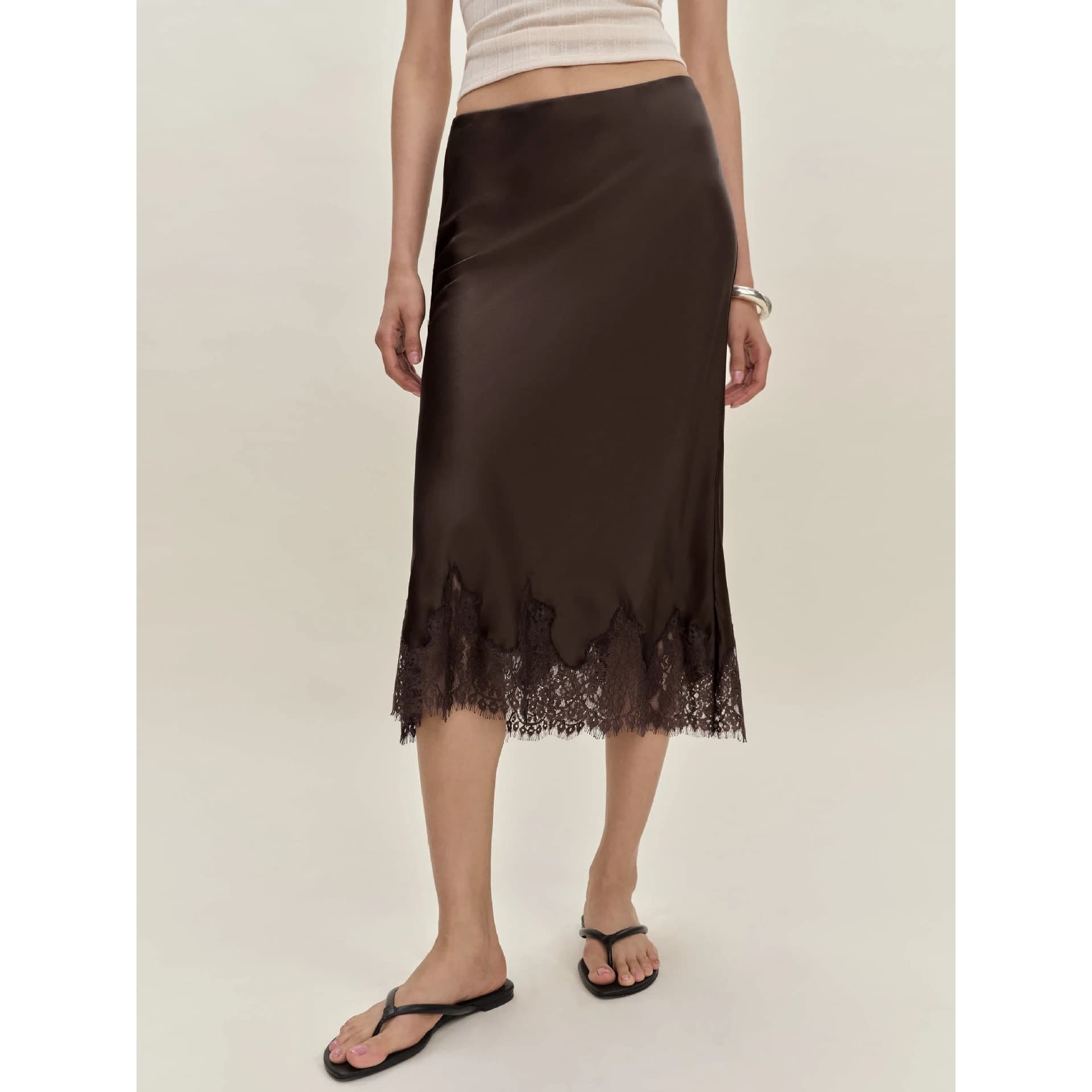 Cross-Border New Style Lace Hemline Skirt Elegant Ladylike Design Polyester Fabric Straight Cut Spring Season