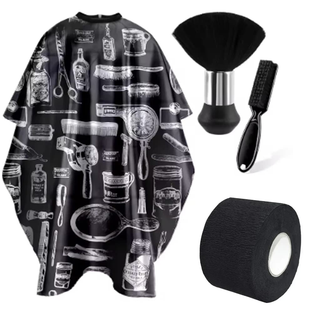 3/4pcs Hair Cutting Barber Cape Set with Neck Duster Brush Barber Brush Professional Barber Accessories Salon Cleaning Supplies
