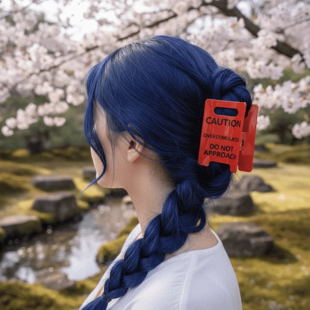 Novelty Caution Sign Hair Claw Clip Warning Message Thick Hairs Design Overstimulated Hair Clip Safety Awareness Sensory Input