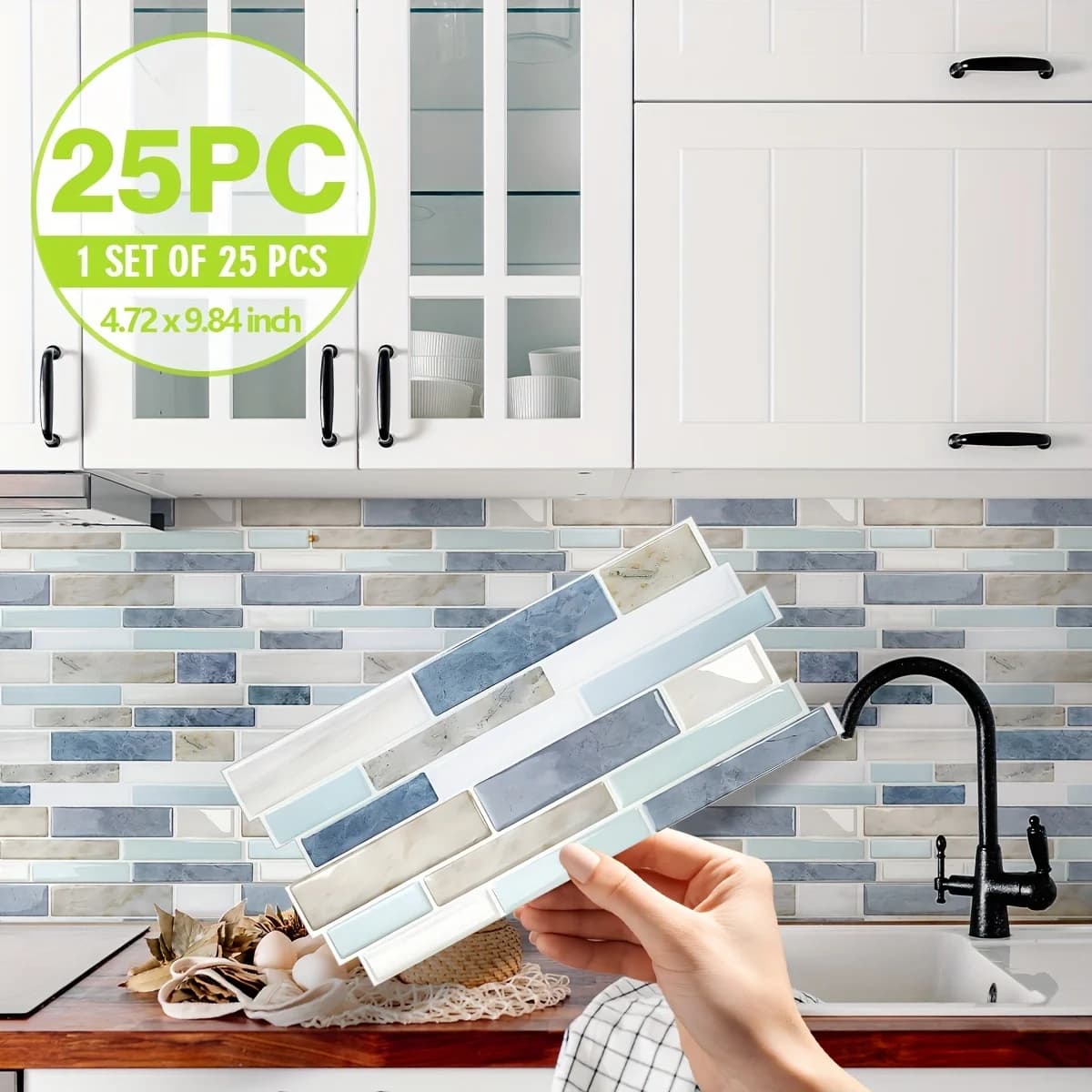 25 adesivi da cucina in cristallo effetto 3D con motivo in marmo, adesivi per piastrelle da cucina e bagno impermeabili, resistenti all'olio, autoadesivi addensati