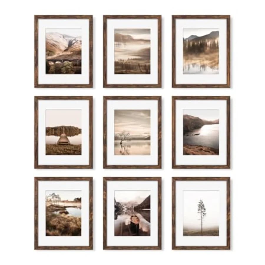 Set di 9 Cornici per Foto 11x14, Espositore da Parete per Galleria Fotografica, per Foto 8x10 con Passepartout o 11x14 Senza Passepartout, Cornice Multipla