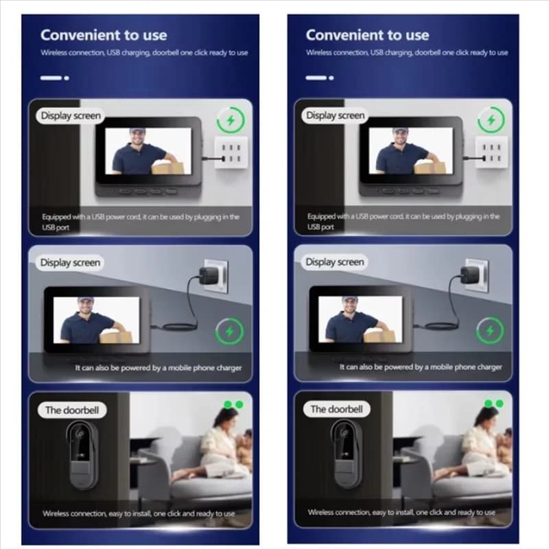GIGI Citofono Campanello Notte HD-Vision Schermo IPS da 4,3 pollici Telecamera per campanello impermeabile Video di sicurezza domestica intelligente tramite campanello