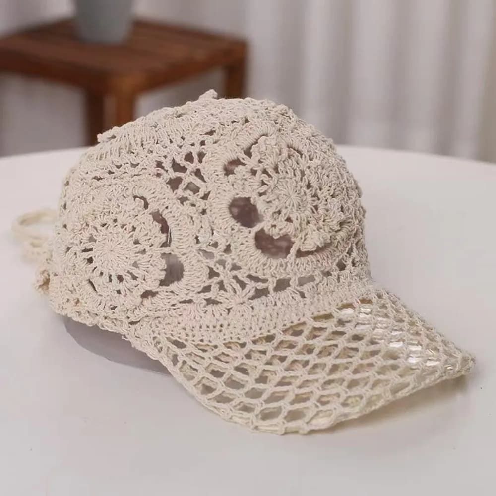 Thin Hollow Hollow Hook Flower Hat Floral Pattern Simple Style Crochet Hollow Out Visors Luxury Design Casual Wear