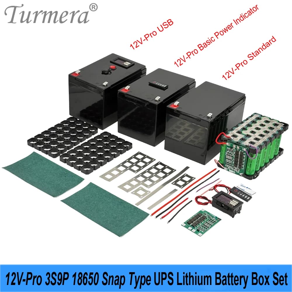 Turmera DIY 12V Pro Battery Box 18650 3S9P 40A BMS Set Voltage Capacity Displayer 2*USB 5V Power Bank Controllable Dual-Channel