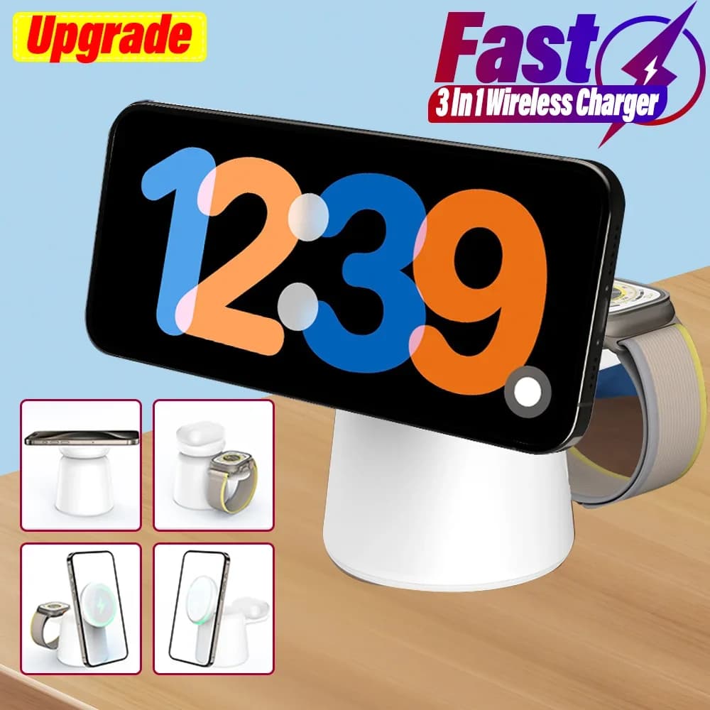 Support for 3 in 1 Foldable Magnetic Wireless Charger for iPhone 15 14 13 12 Pro Max Airpods IWatch 9 8 7 6 Quick Charging Dock