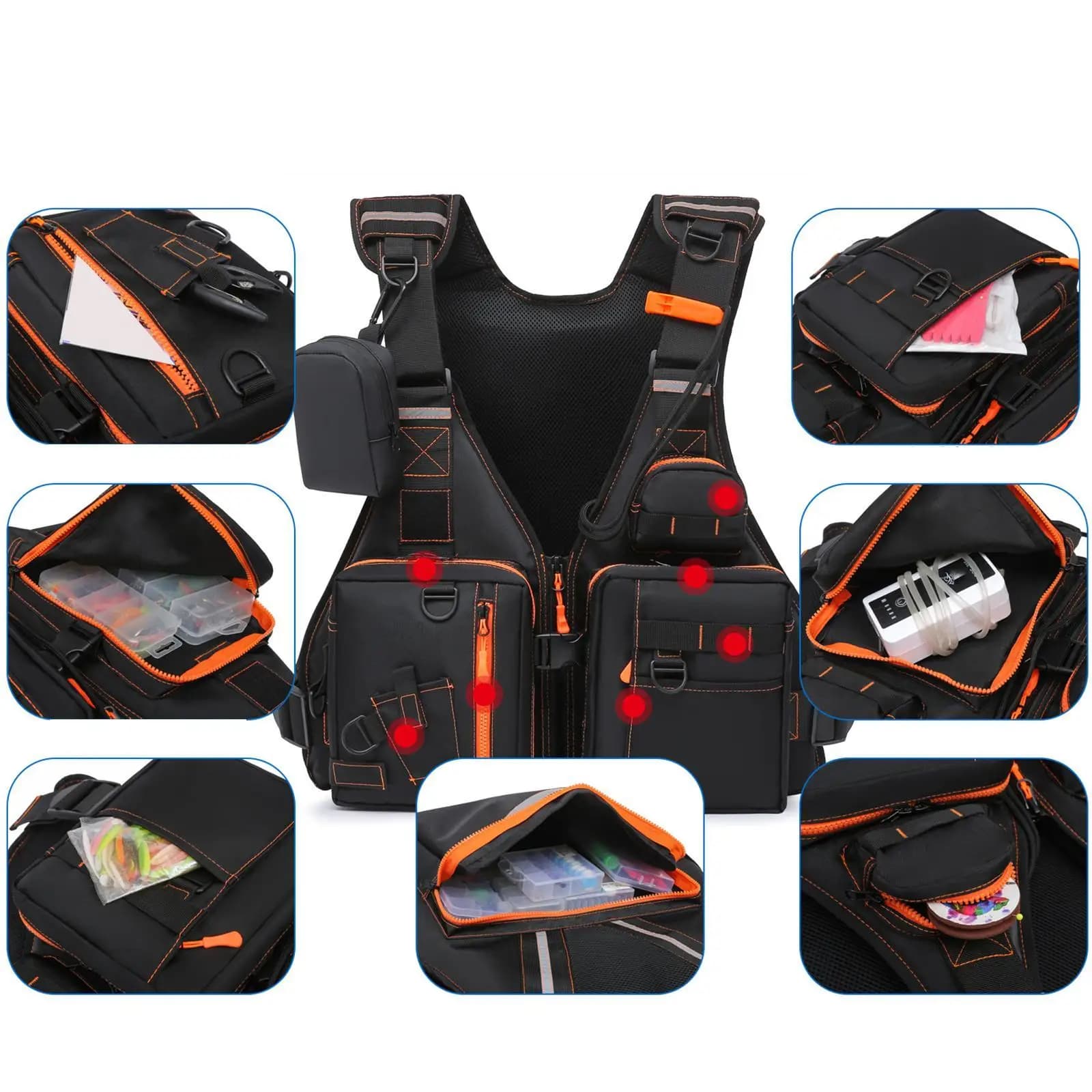 Gilet a Rete per Esterni Leggero con Strisce Riflettenti, Giubbotto da Pesca Multitasche per Uomo, Ideale per Kayak