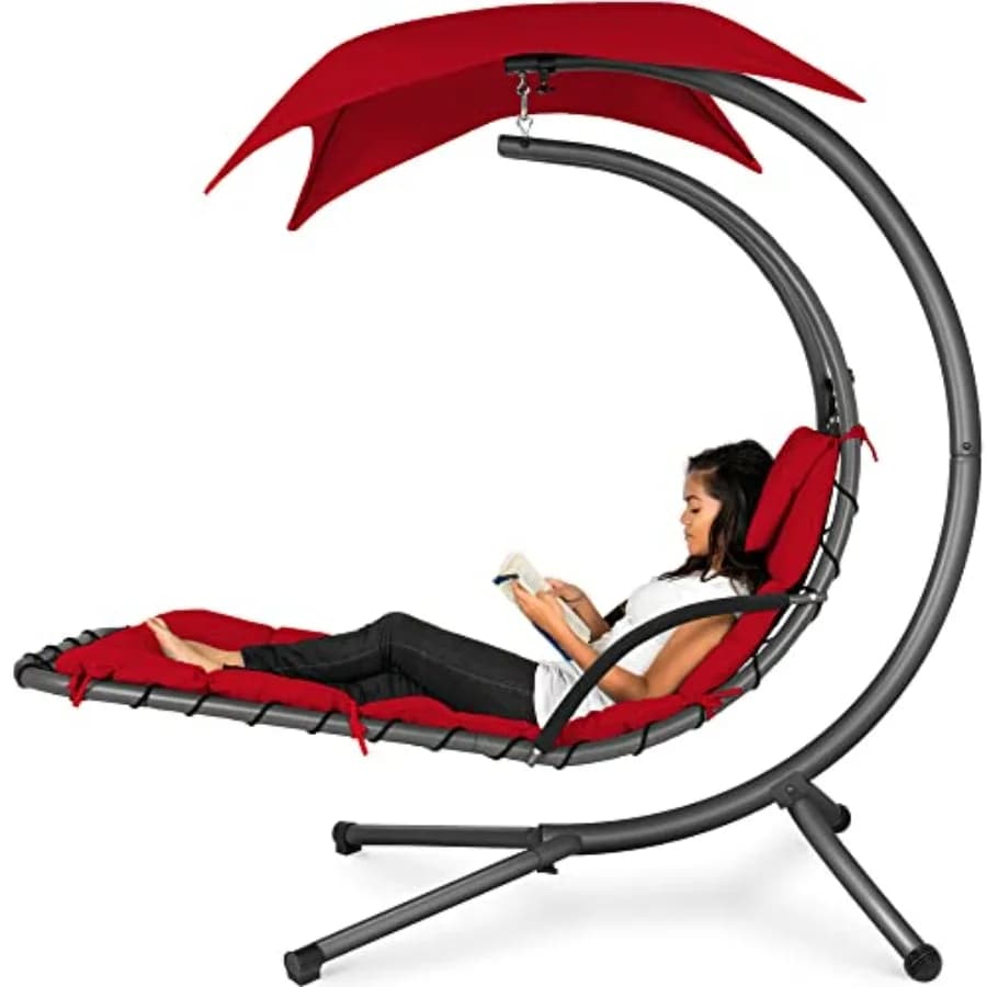 Curved chair in outdoor steel with integrated cushion and removable cover - Red