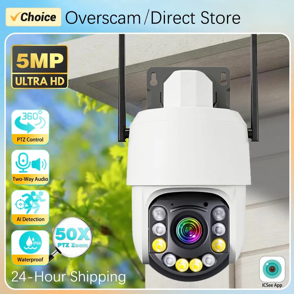 Telecamera di sicurezza IP PTZ wireless 2K 5MP con zoom 50X 30X per esterni, rilevamento umano, WiFi, APP iCSee, video ONVIF, videosorveglianza CCTV