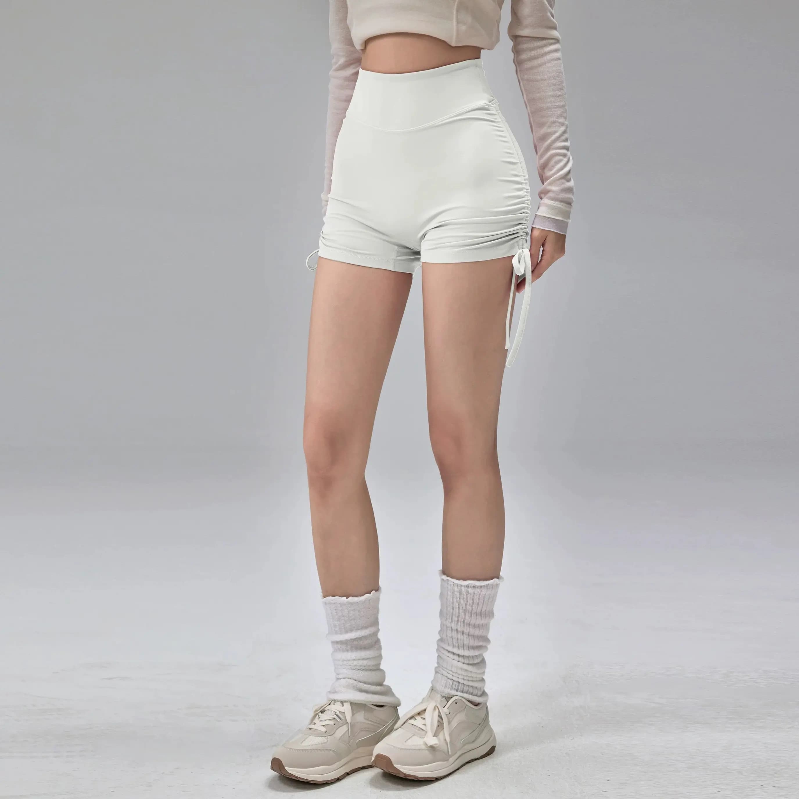 High waist sports shorts, summer fitness shorts, with adjustable laces, three-quarter quick drying trousers for running and dancing, for women