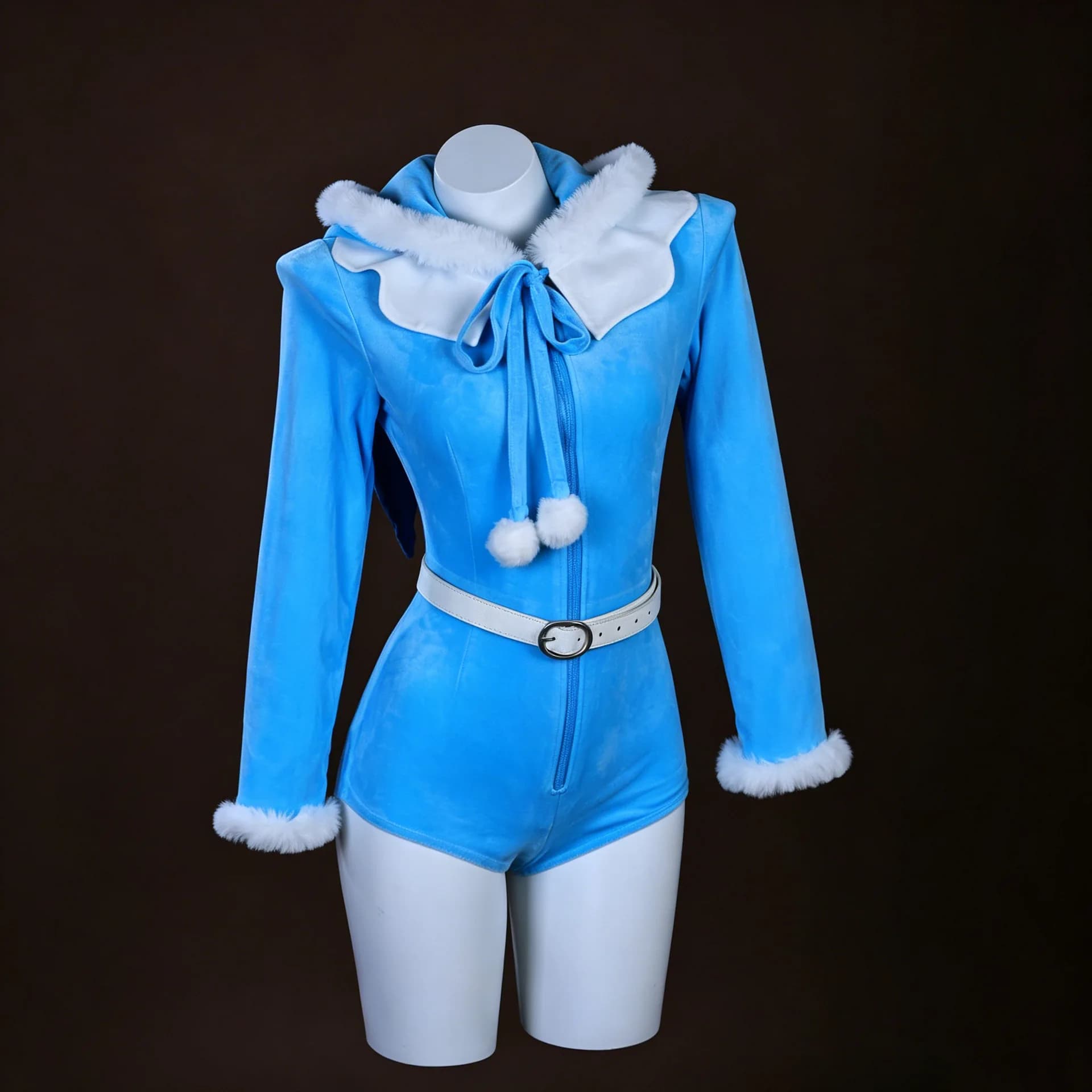 Vaporeon Cosplay Costume, Blue Plush Furry Jumpsuit, Anime Water-Type Eeveelution Outfit for Women