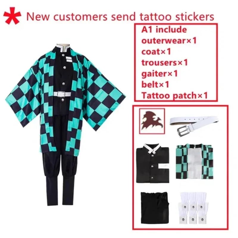 Anime Kamado Demone Butchers Kimetsu Costume Cosplay Parrucca Maschera Kimono Mantel Uniforme di Halloween Adulto Kidsx;3, '6. ff;9,