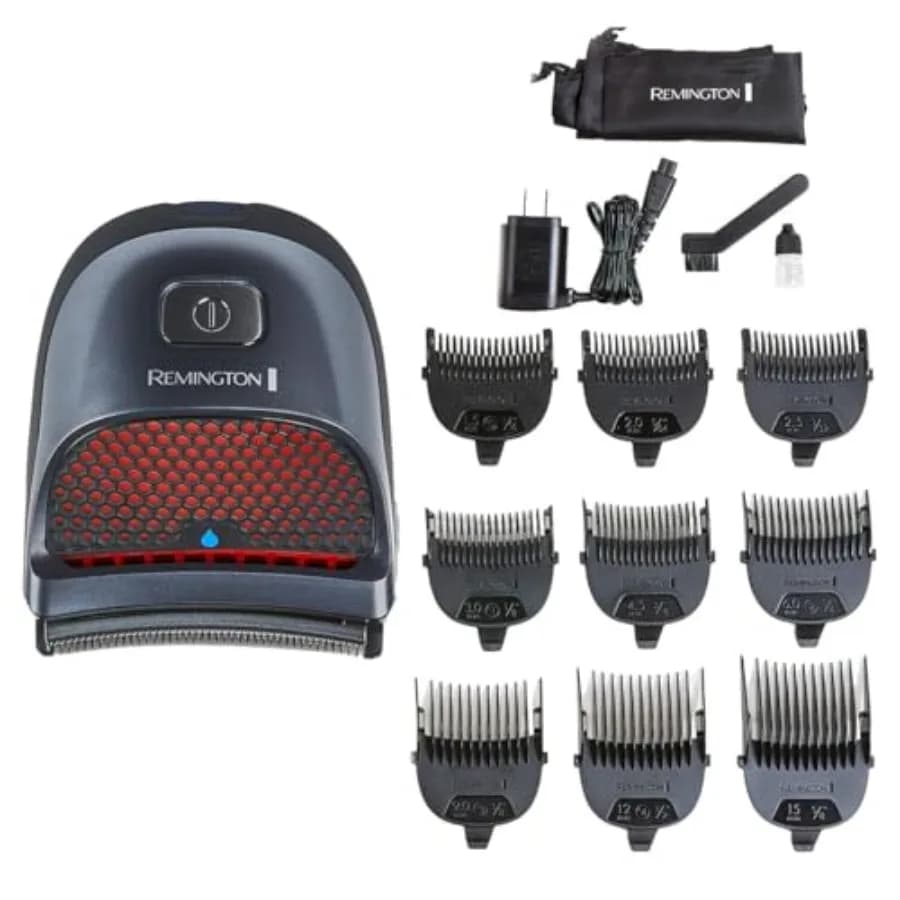 Remington Shortcut Pro Self-Haircut Trimmer Kit Waterproof Cordless Electric Razor for Head Beard and Body Curved Blades and 9
