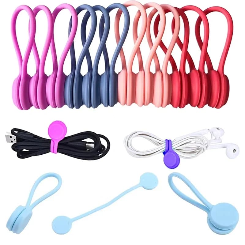 10 pz Riutilizzabili Fascette Magnetiche Cavo Organizzatore Pinze Fascetta Del Cavo Magnetico In Silicone Per Incollaggio di Roba Libro Marker Magneti del Frigo