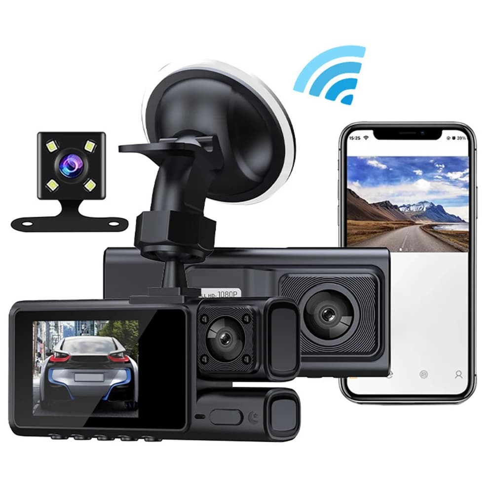 3 channels Dash Cam Motion Detection HD 1080P vehicle recorder G-Sensor camera for car front night vision rear inside camera