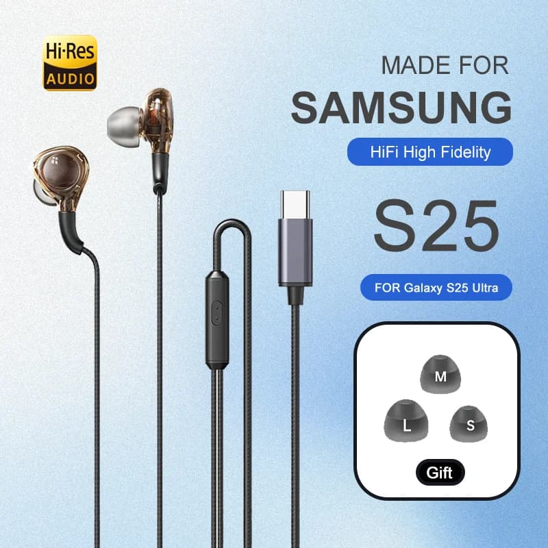 Per Samsung Cuffie HiFi Surround Sound Riduzione del rumore in-ear Tipo C Auricolari cablati da 3,5 mm per Galaxy S25 S24 S23 Ultra A54 53