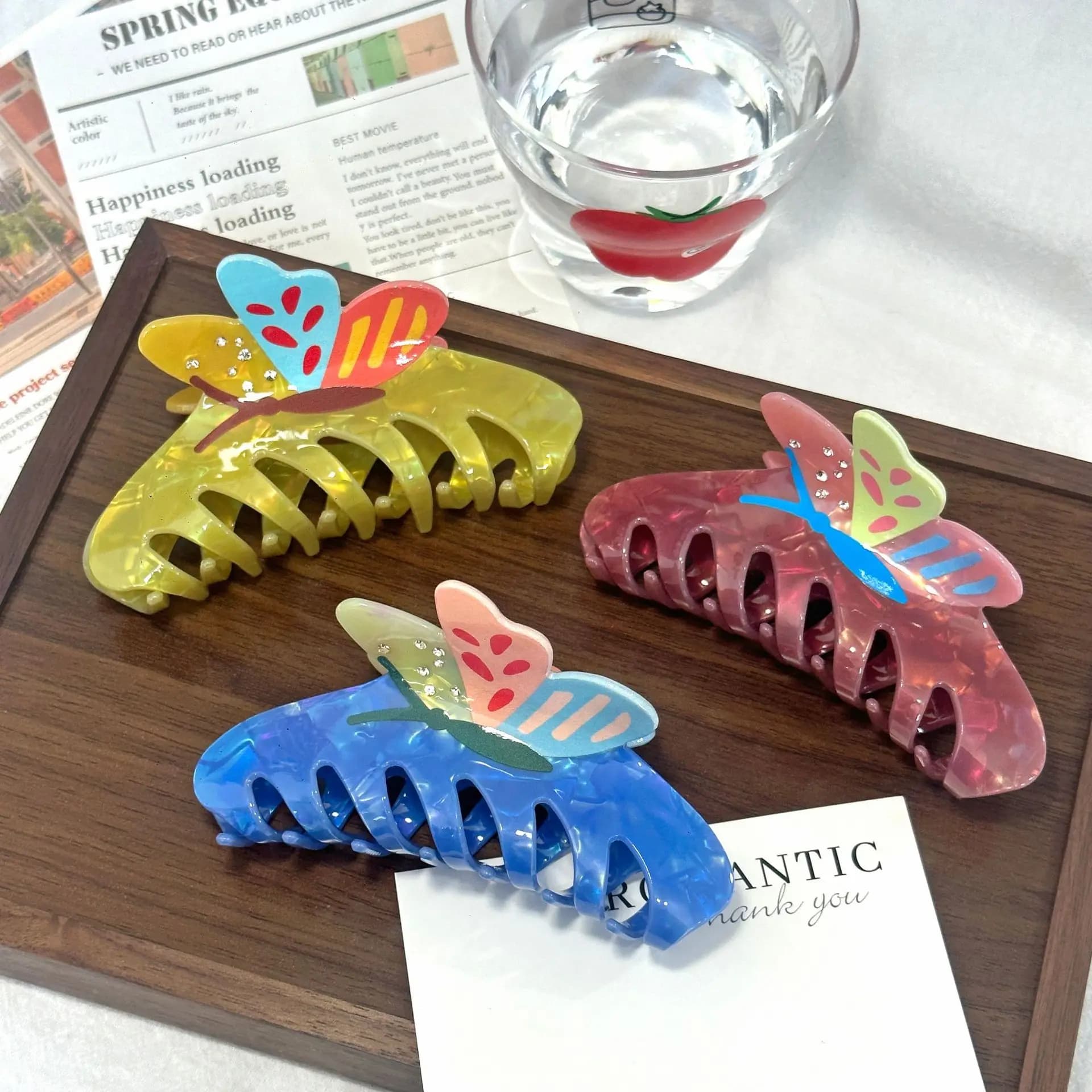 Korean Butterfly Shark Hair Claw – Colorful Acrylic Cartoon Clip, Lightweight Cute Women's Hair Accessory