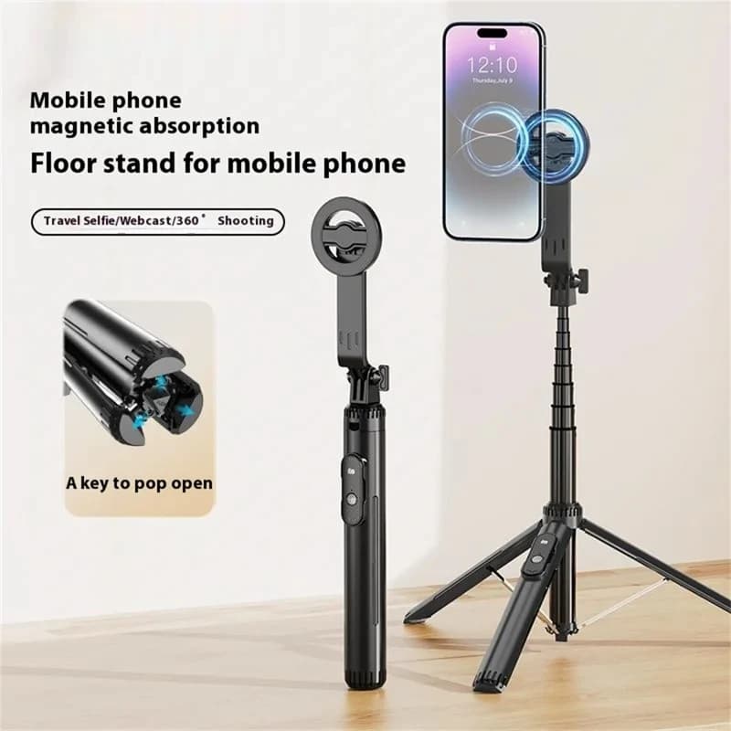 P160 Selfie Stick magnetico con clip magnetica per telefono Treppiede Bluetooth wireless da 1,54 m Treppiede per telefono allungabile anti-vibrazione