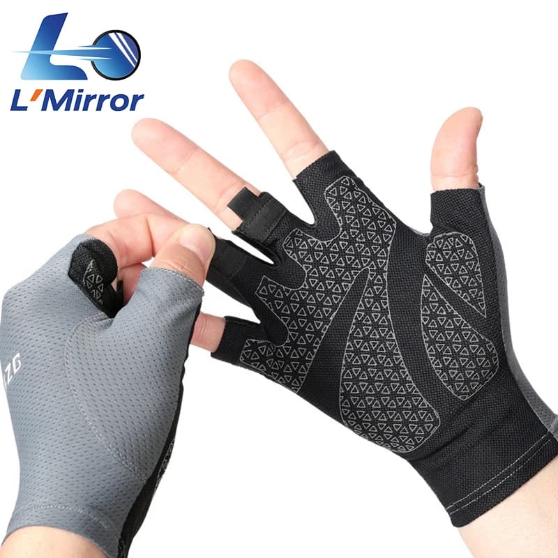 L ● Guanti da Ciclismo Traspiranti a Mezze Dita con Effetto Specchio, Guanti Antiscivolo in Silicone per Allenamento, Ideali per Palestra, Ciclismo e Training