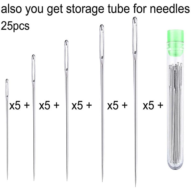 Set di 25 strumenti per cucito, aghi da cucito con occhiello grande, aghi per lavorazione del cuoio fatti a mano, aghi da maglia in filo d'acciaio