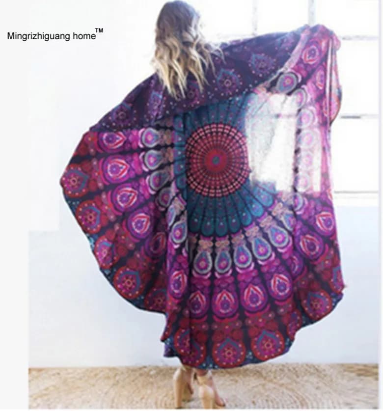 Swimming Scarves for sunbathing Holiday by the sea Beach veils 150 cm Sun protection slide Summer Round beach towel with sand for women OU 054