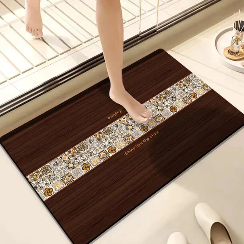 Tappetino da bagno VIKAMA Retro Floral Tile in legno scuro, tappeto antiscivolo che assorbe l'acqua e si asciuga rapidamente per la decorazione domestica