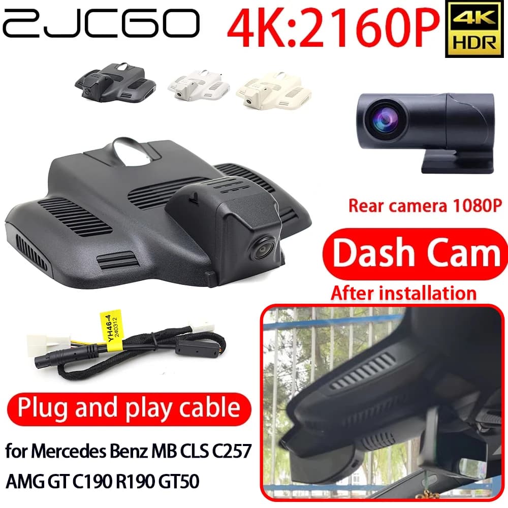 ZJCGO Dash Cam DVR 4K with Wifi, Front and Back Camera, 24h Monitor for Mercedes Benz MB CLS C257 AMG GT C190 R190 GT50