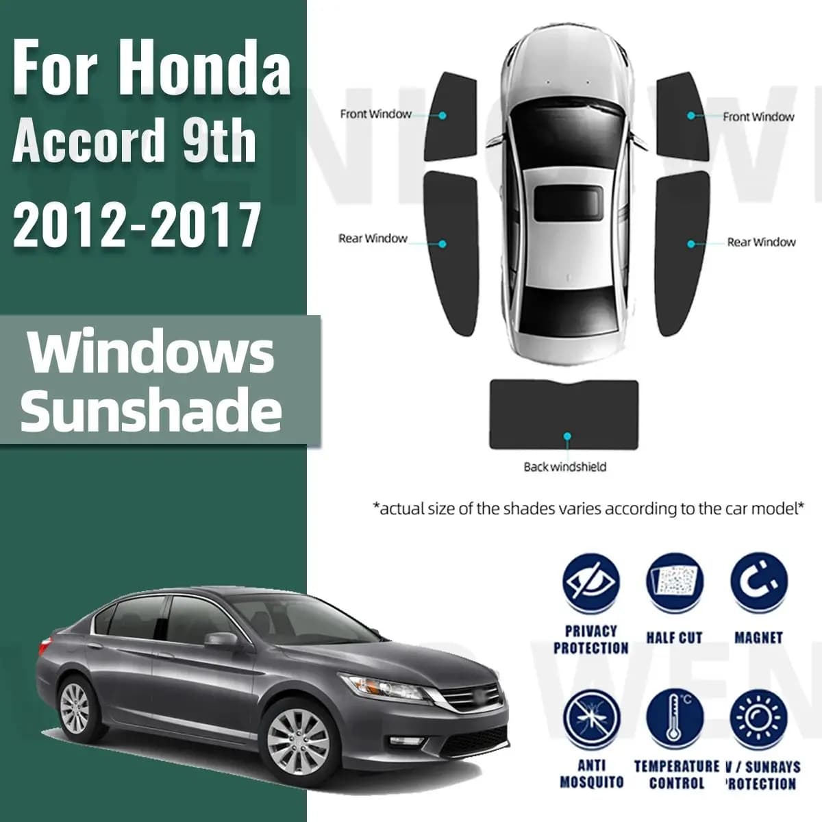 Per Honda Accord 9th 2013-2017 Finestrino laterale posteriore Parasole Visiera Parasole per auto Parabrezza anteriore magnetico Tenda a rete Accessori