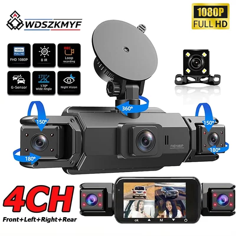 3‑4 Channel 1080P 360 Dash Cam Car DVR Dashboard Camera 24H Parking Monitoring Front Rear Inside Recording Way Back Box for Car