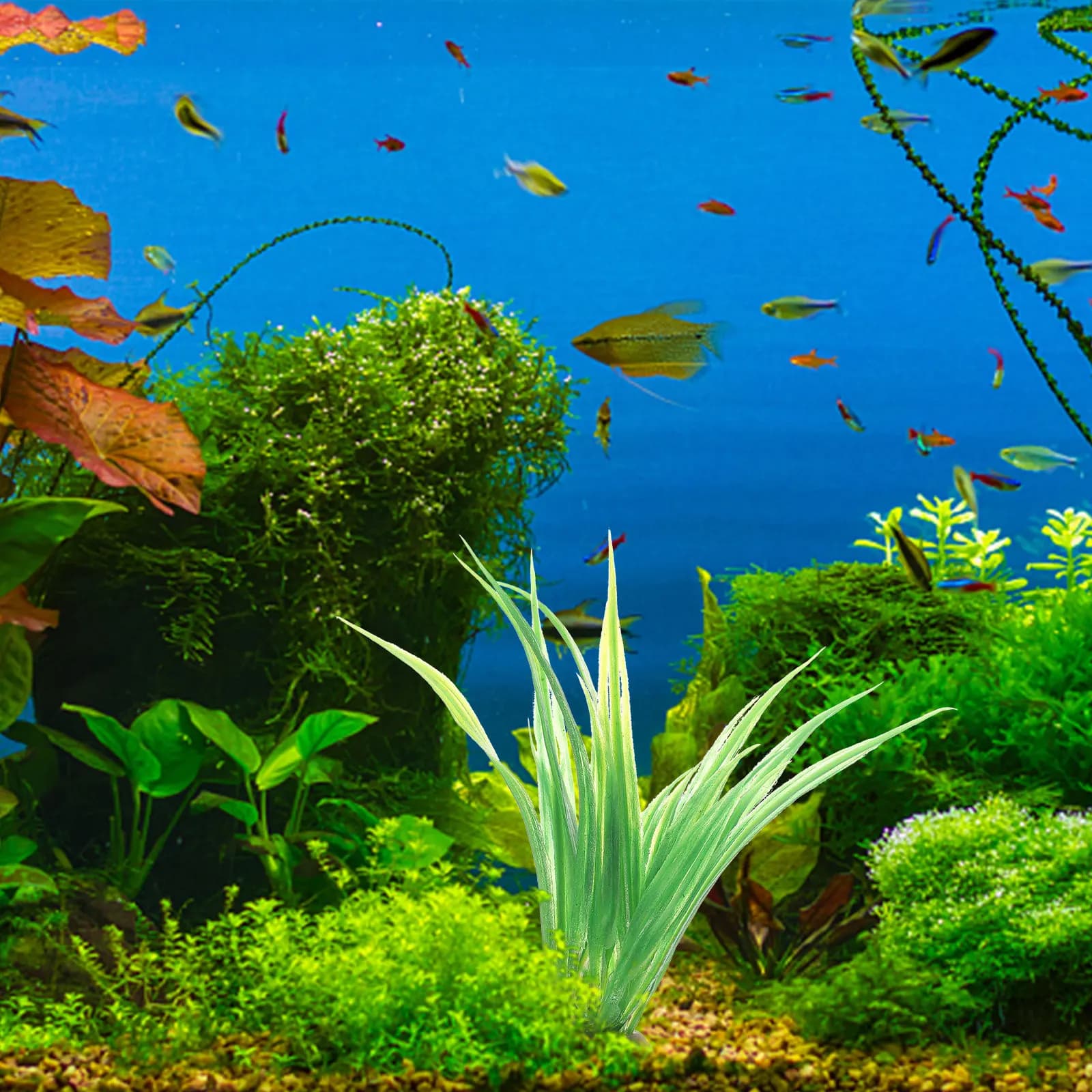 10 Pieces of Decorative Grass for Aquarium, Plastic Plants for Landscapes, Artificial Decorations for Fish, Realistics and Natural
