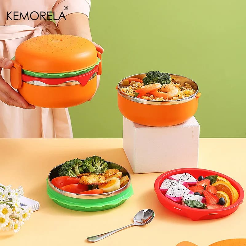 Scatola da pranzo isolata per Hamburger a doppio strato creativo scatola da pranzo portatile per bambini per studenti di qualità alimentare scatola da pranzo sicura per microonde