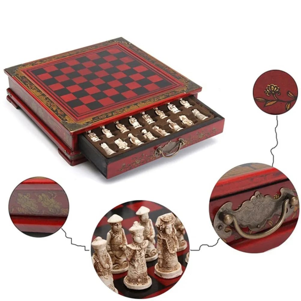 Set di Scacchi Premium in Resina Ispirato ai Guerrieri di Terracotta, Scacchiera Cinese Antica per Adulti, Sviluppo Intellettuale