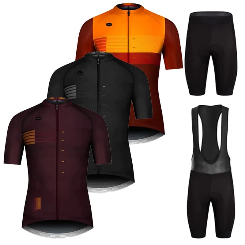 New Professional Cycling Set for Men, Knitwear and Shorts with Bretelles, Cycling Short Sleeves, Maillot Cycling Hombre Black