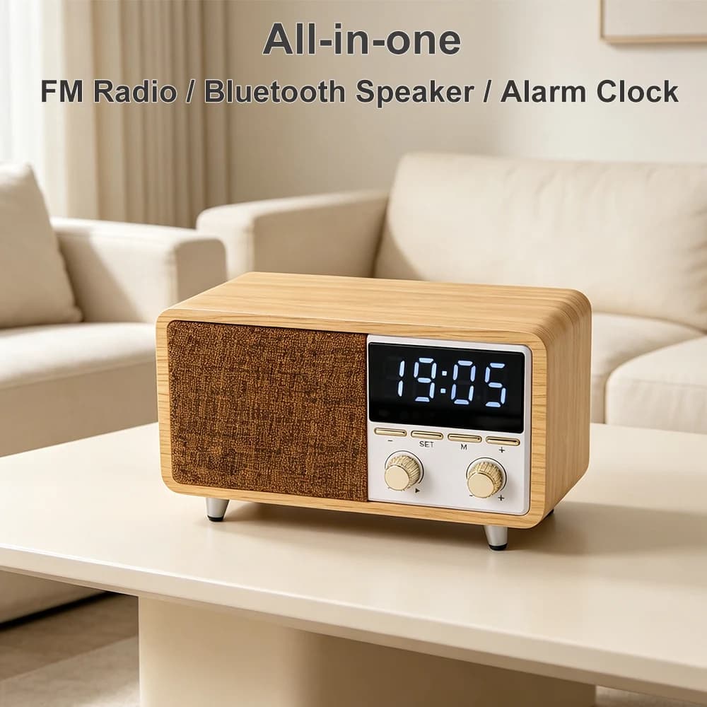 RD-X9 Multi Functional FM Radio Retro Bluetooth Speaker Desktop Alarm Clock Music Player Wood Grain Support TF Card AUX Playback