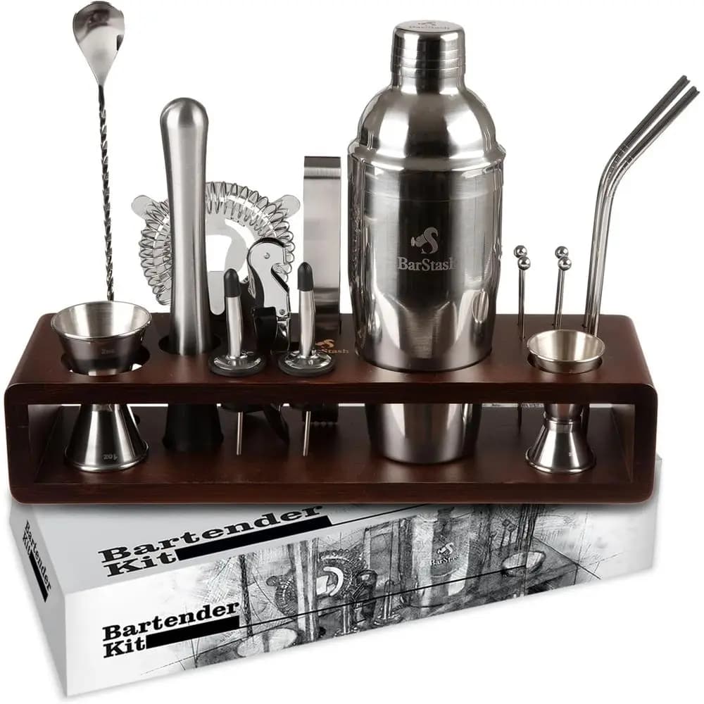Set Premium da 18 Pezzi per Cocktail con Supporto - Kit Completo da Barman per Bar Domestico, Regalo Perfetto per la Casa Nuova