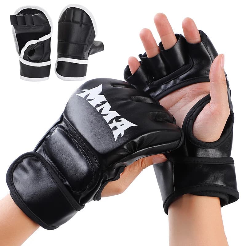 MMA Half‑Finger Boxing Gloves PU Leather Thickened for Men Women Sanda Muay Thai Punching Bag Training Fitness Fight Gloves