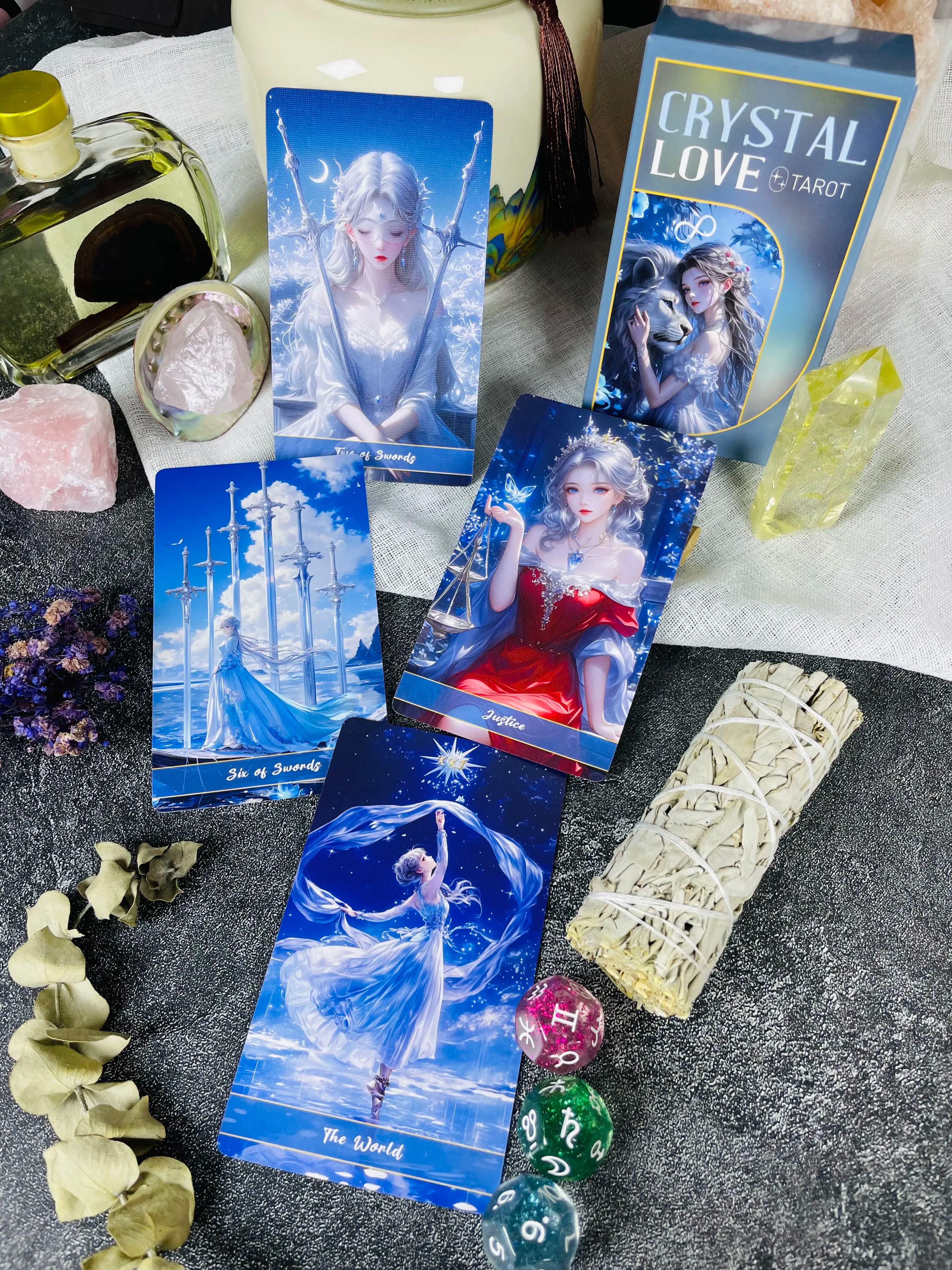 78 carte Crystal Love Tarocchi Mazzo 12x7 cm Rider Waite Smith Edizione inglese Oracle Divination Fate Fortune Telling Gioco Principiante