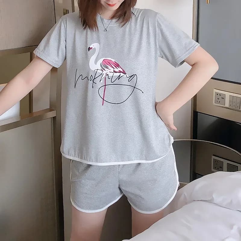 Pigiama Estivo 2026 a Maniche Corte per Donna, Set con Pantaloncini Cartoon per Ragazze, Abbigliamento da Notte e Casa